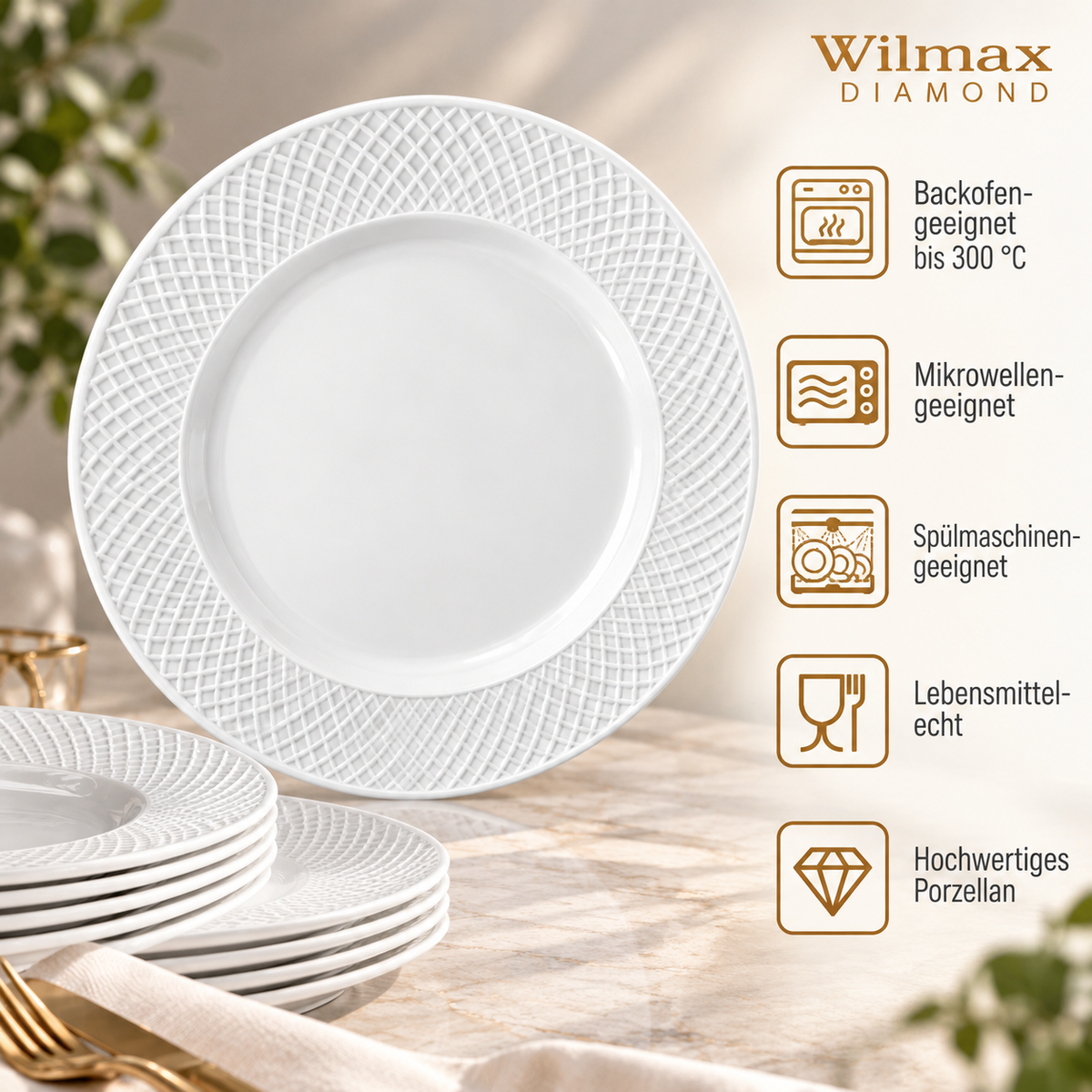 Wilmax Teller 28 cm Weiß aus Porzellan