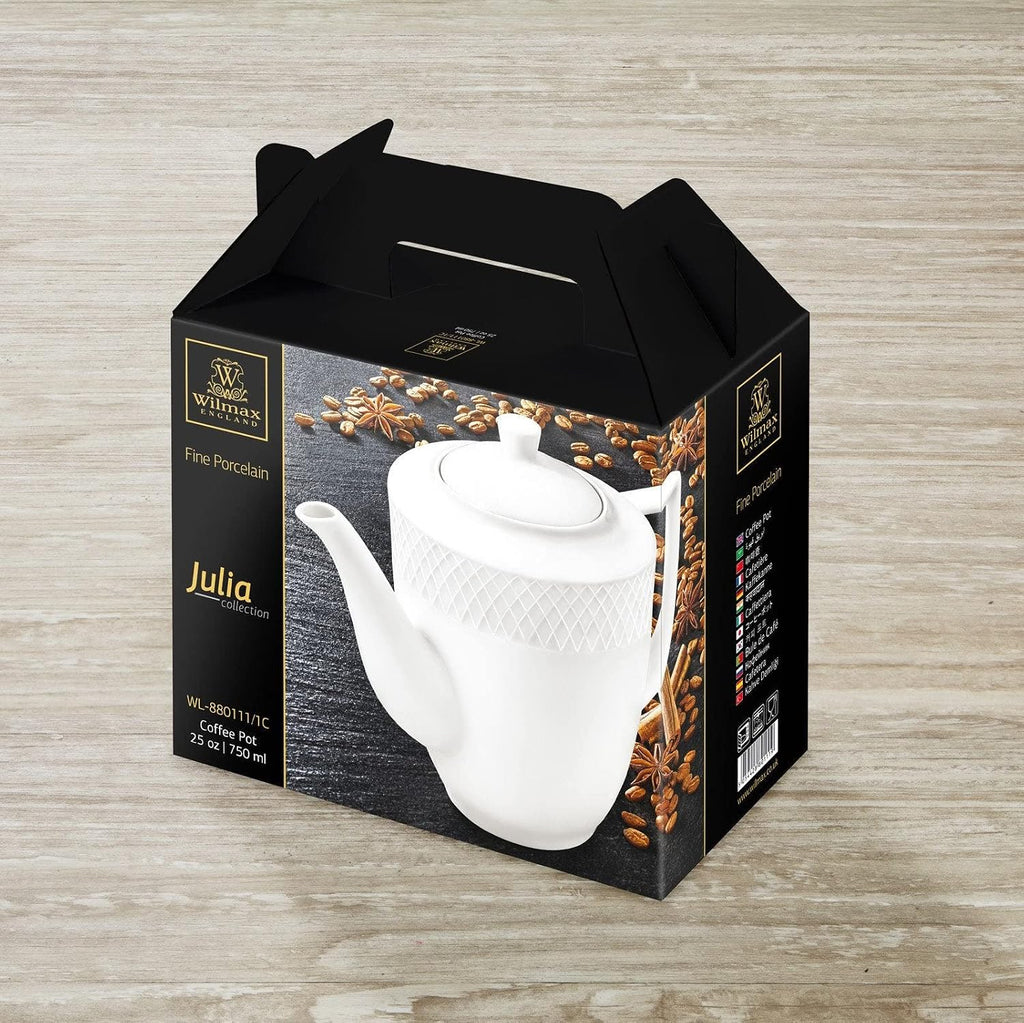 Wilmax Kaffee- und Teekanne mit integriertem Ausgusssieb mit integriertem Ausgusssieb 750 ml Weiß aus Porzellan