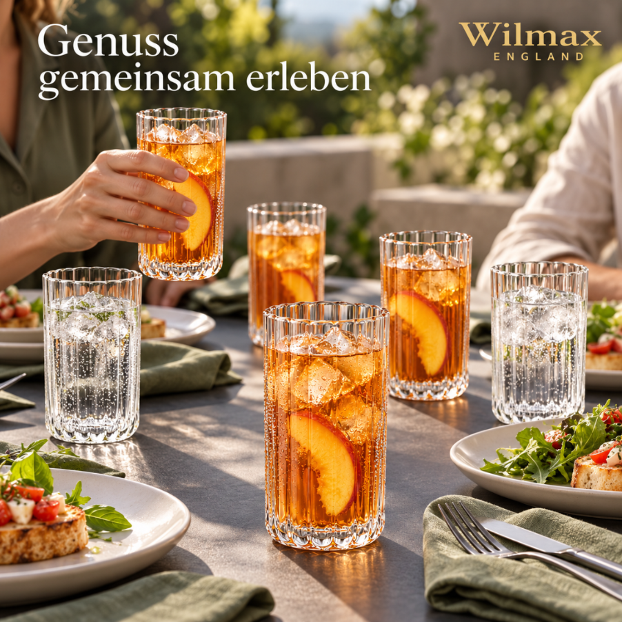 Wilmax Geriffeltes Glas 300 ml 6er-Set Transparent aus Borosilikatglas