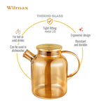 Wilmax Teekanne 1600 ml mit Federfilter und mit Edelstahldeckel Gold aus Thermoglas