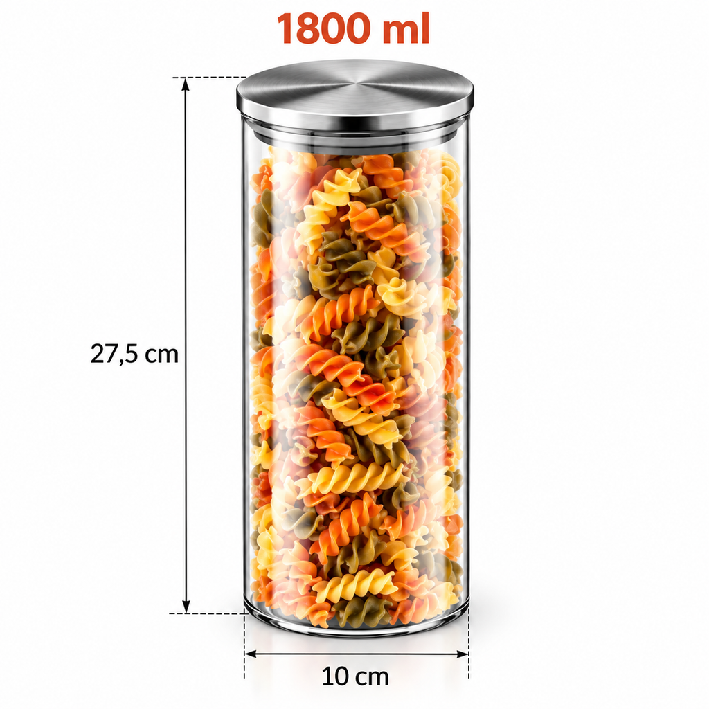 Wilmax Vorratsglas 1800 ml mit Edelstahldeckel 2er-Set Transparent