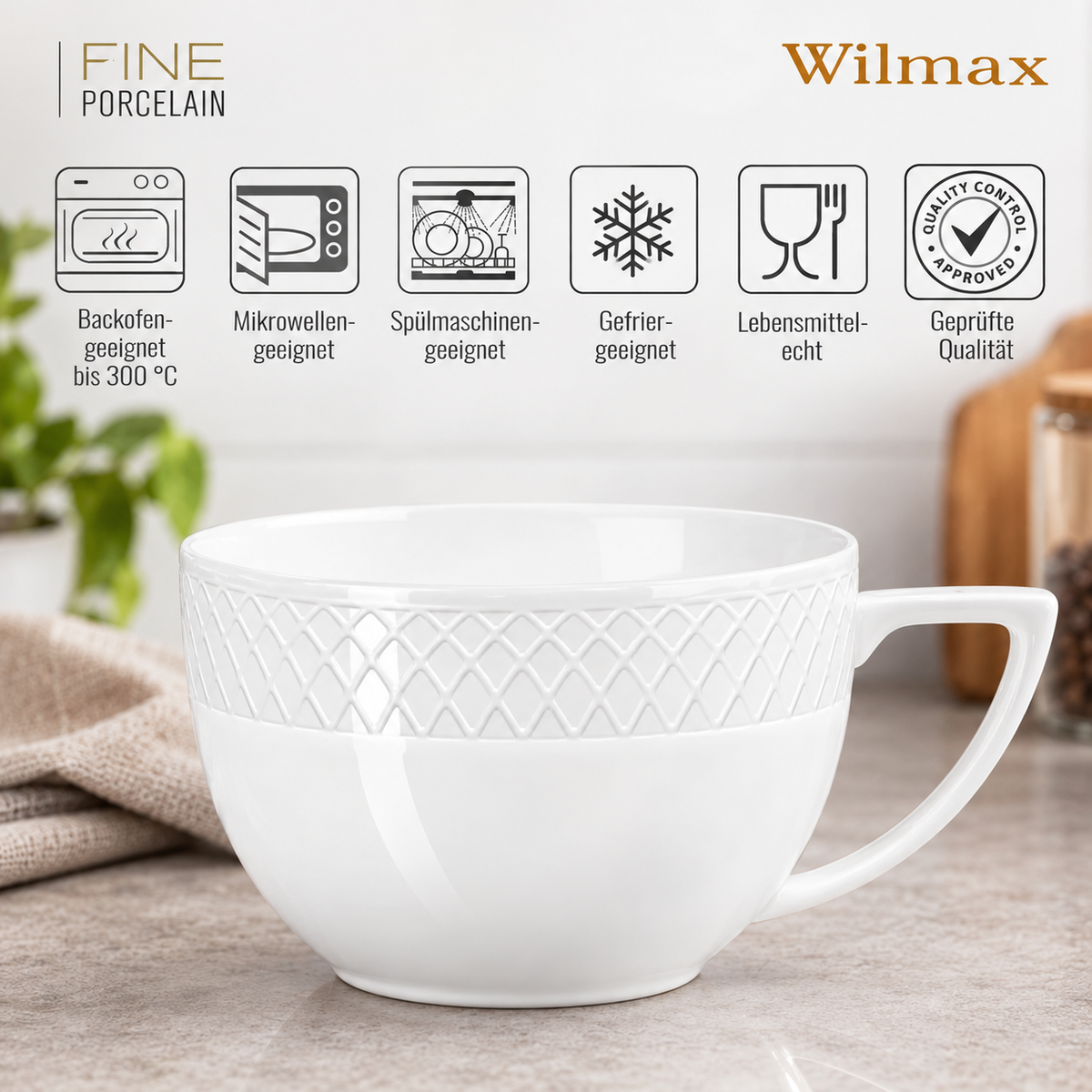 Wilmax Jumbo-Becher 500 ml Weiß aus Porzellan