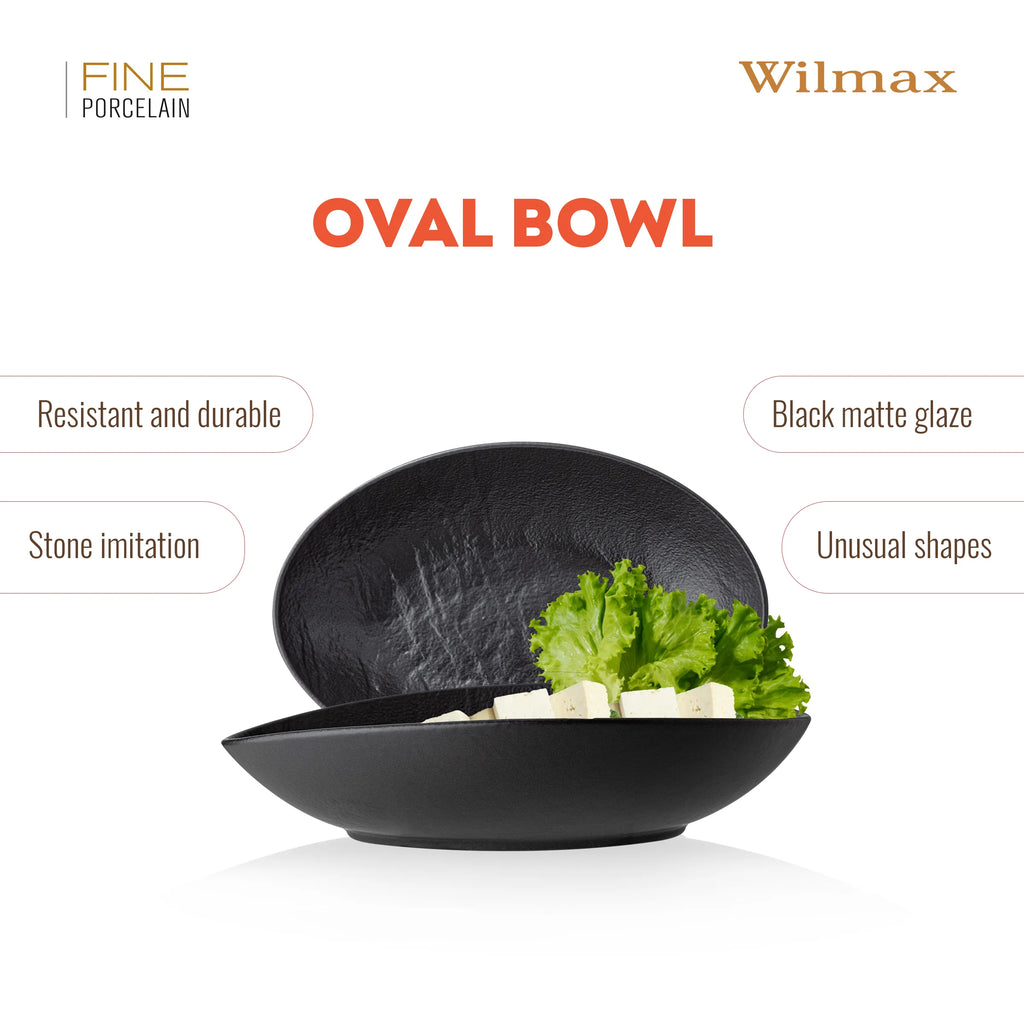 Wilmax Ovale Servierschale SlateStone Schwarz 25 x 16.5 x 6 cm Porzellan WL-661120/A