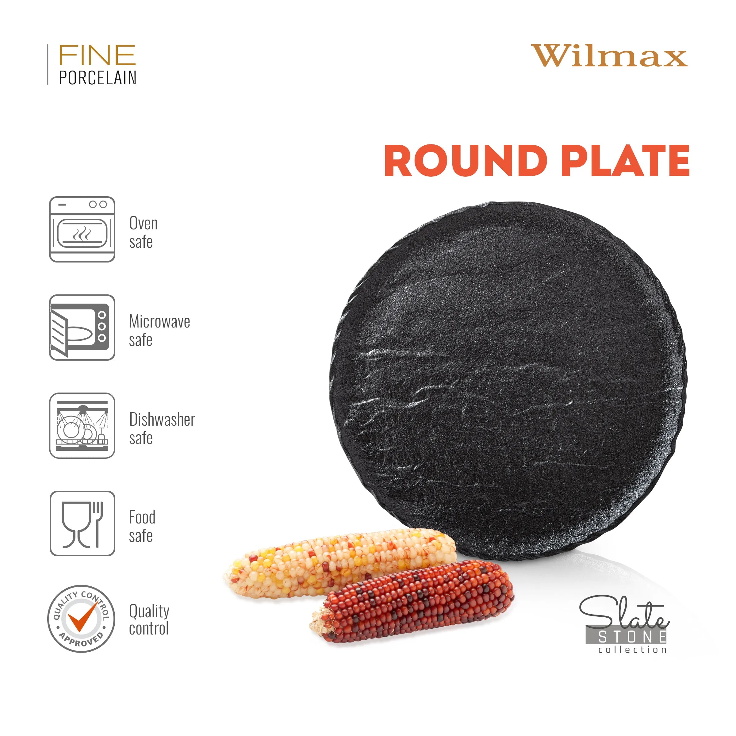 Wilmax Teller SlateStone Rund Schwarz 33 cm Porzellan WL-661129/A