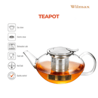 Wilmax Teekanne 1550 ml Thermoglas Edelstahlfilter WL-888806/A
