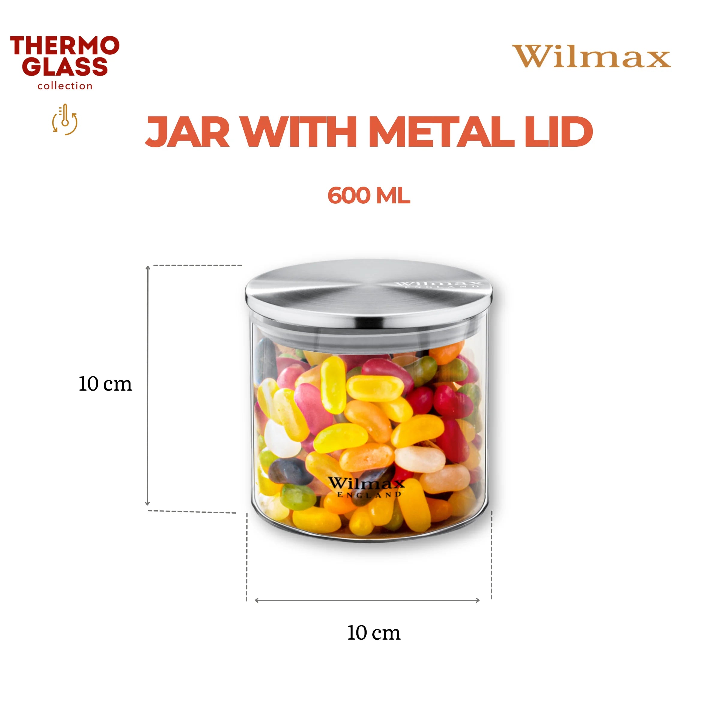 Wilmax Vorratsglas 600 ml mit Edelstahldeckel Transparent