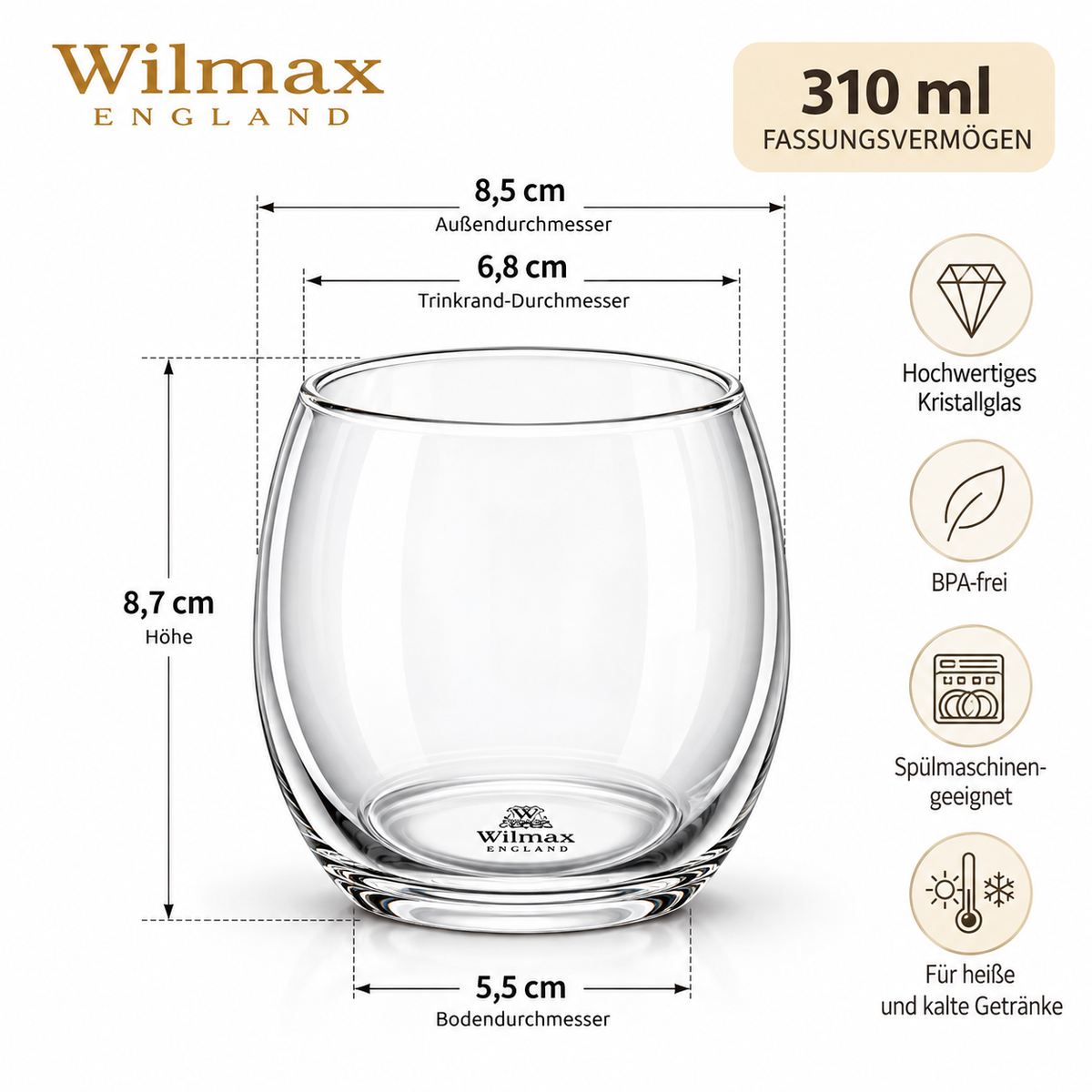 Wilmax Thermoglas 310 ml Transparent aus Borosilikatglas