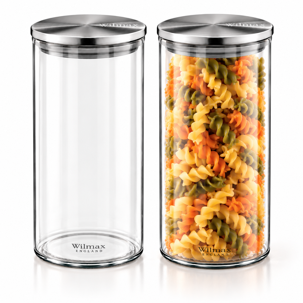 Wilmax Vorratsglas 1300 ml mit Edelstahldeckel 2er-Set Transparent