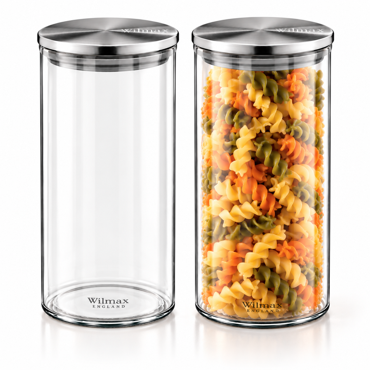 Wilmax Vorratsglas 1300 ml mit Edelstahldeckel 2er-Set Transparent