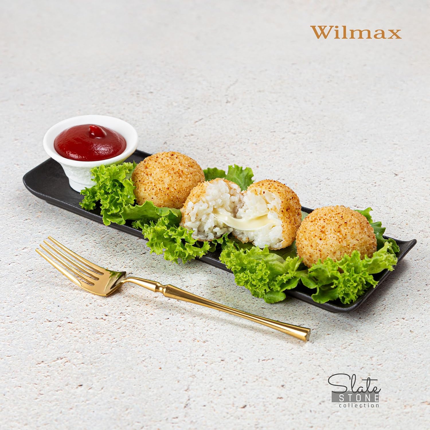 Wilmax Servierplatte 30 × 9,5 cm 2er-Set Schwarz aus Porzellan