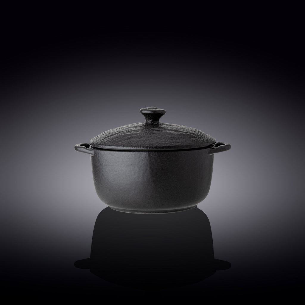 Wilmax Topf mit Deckel 600 ml Schwarz aus Porzellan