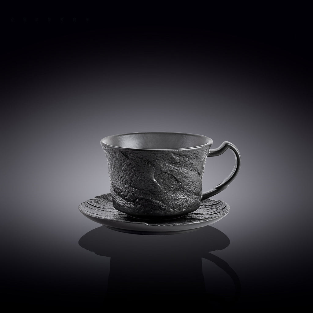 Wilmax Tasse mit Untertasse 180 ml Schwarz aus Porzellan