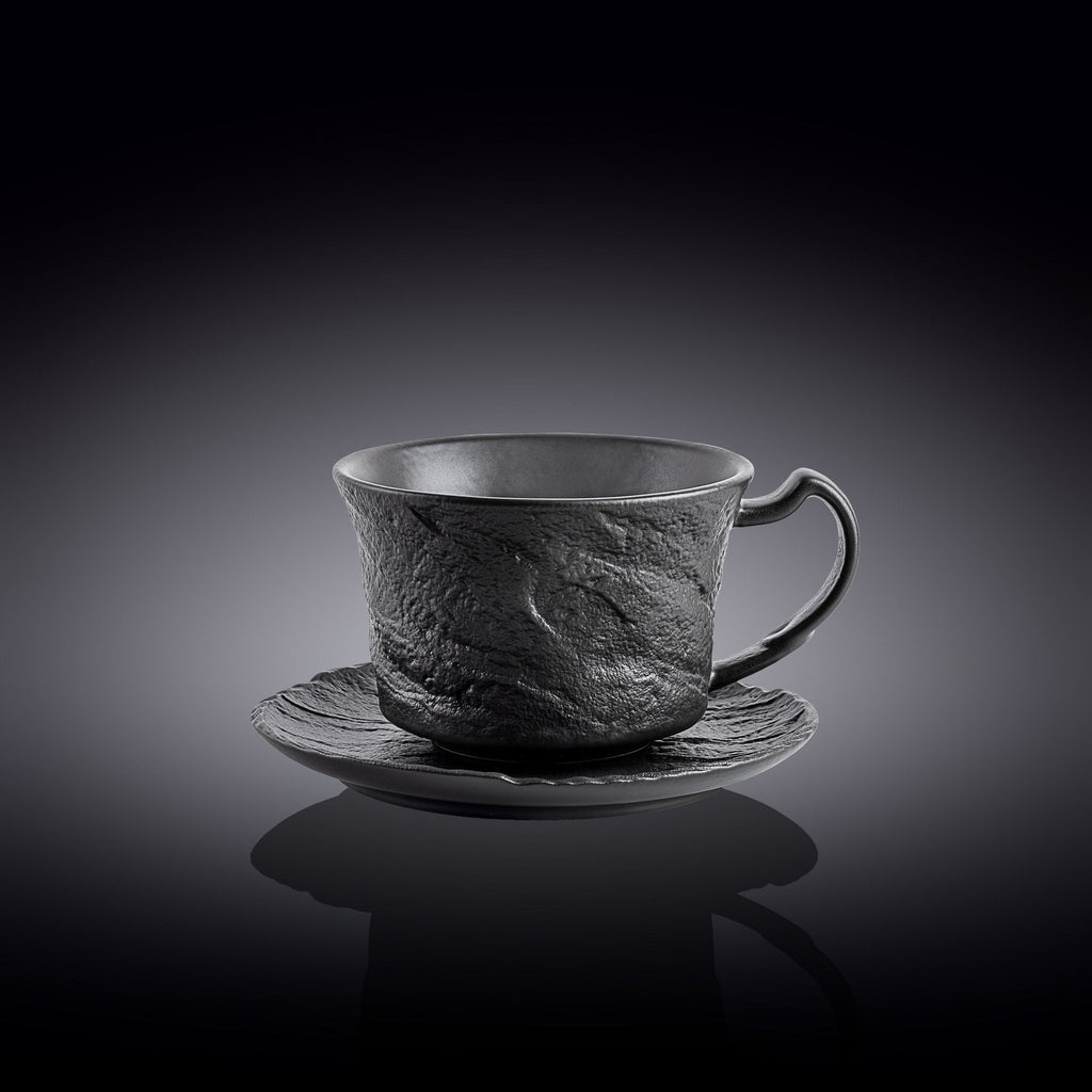 Wilmax Tasse mit Untertasse 250 ml Schwarz aus Porzellan