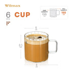 Wilmax Hitzebeständiger Glasbecher mit Henkel 150 ml 6er-Set aus Glas