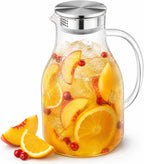 Wilmax Krug 2500 ml mit Edelstahldeckel und Filter Transparent aus Thermoglas