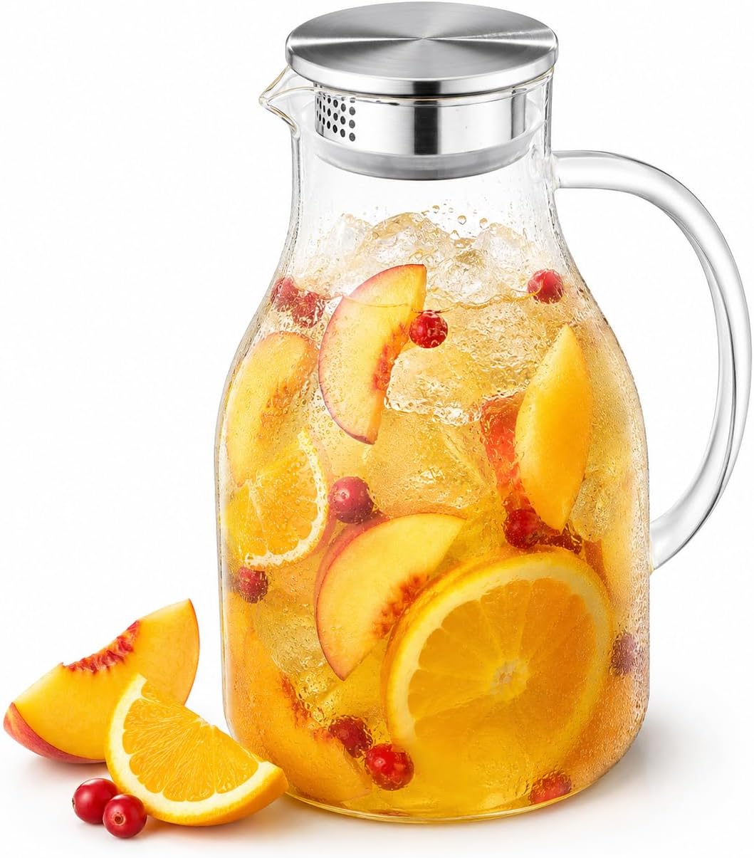 Wilmax Krug 2500 ml mit Edelstahldeckel und Filter Transparent aus Thermoglas