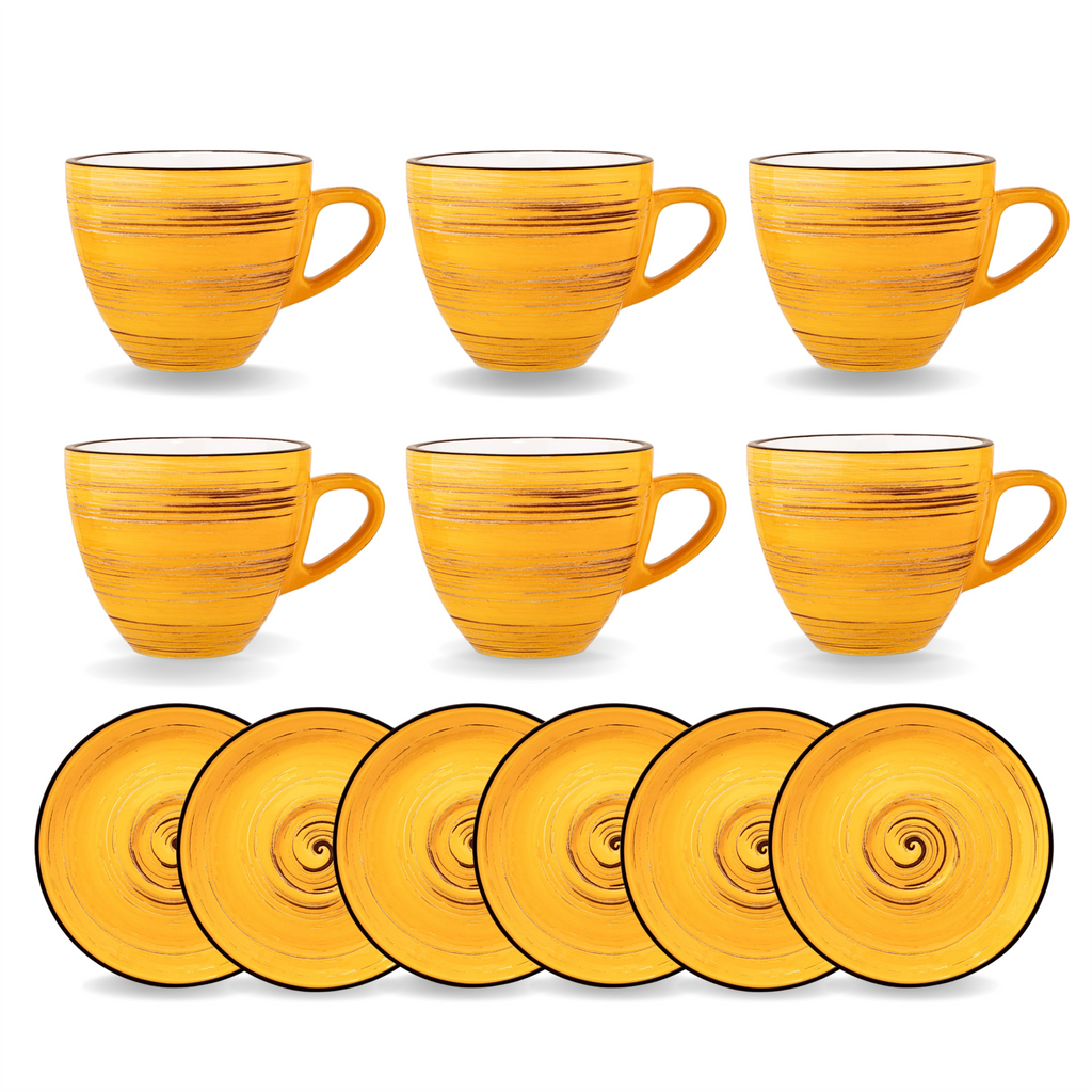 Wilmax Tasse mit Untertasse 190 ml 6er-Set Gelb aus Porzellan
