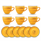 Wilmax Tasse mit Untertasse 190 ml 6er-Set Gelb aus Porzellan