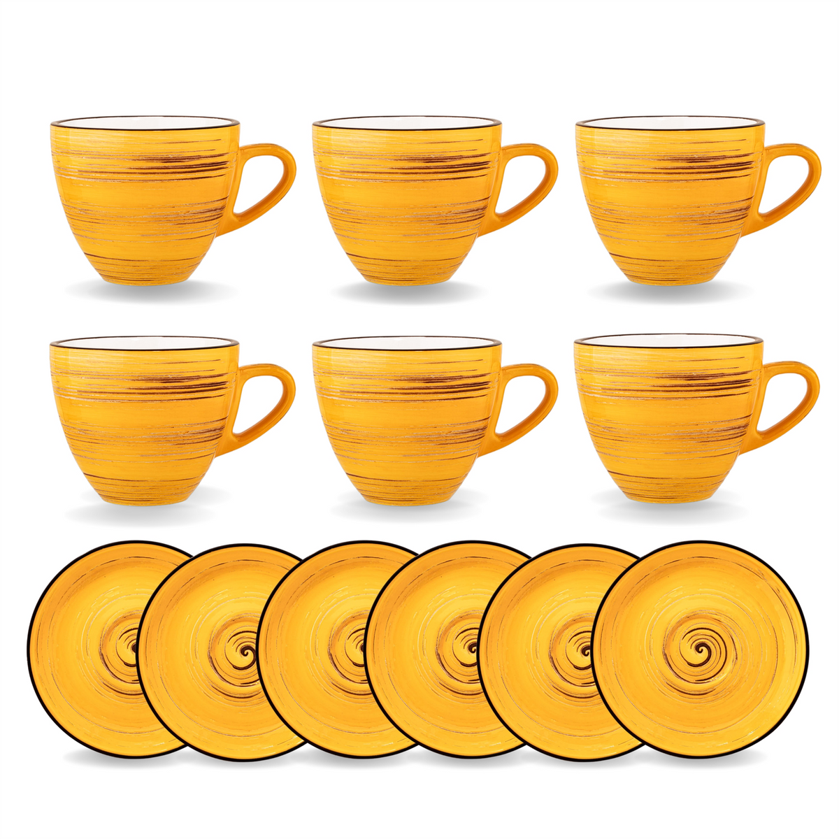 Wilmax Tasse mit Untertasse 190 ml 6er-Set Gelb aus Porzellan