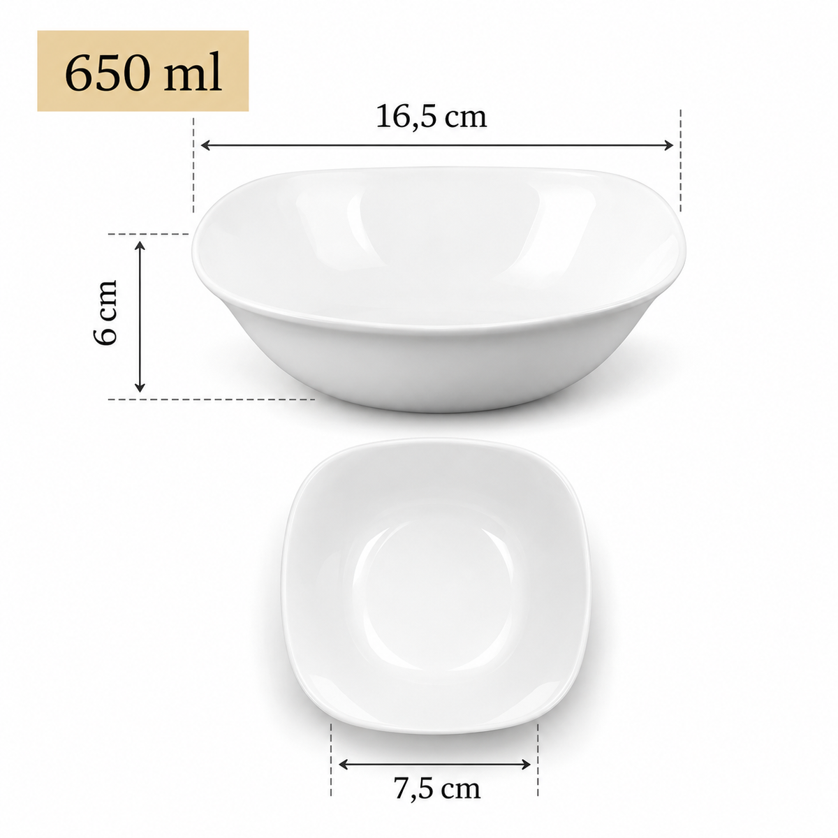 Wilmax Schale 650 ml 16,5 × 16,5 cm 2er-Set Weiß aus Porzellan
