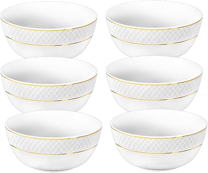Wilmax Schale 1300 ml 18 cm 6er-Set Weiß mit Goldrand aus Porzellan