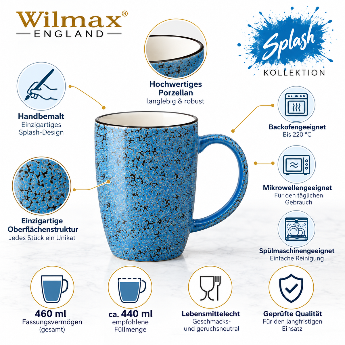 Wilmax Becher 460 ml Blau aus Porzellan