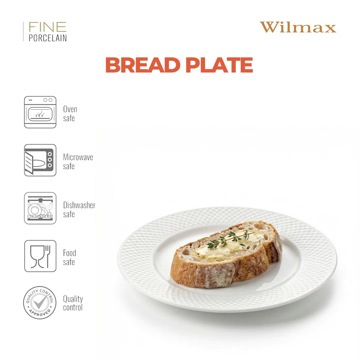 Wilmax Brotteller 15 cm Weiß aus Porzellan