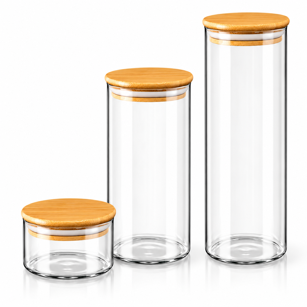 Wilmax Vorratsglas mit Bambusdeckel 3er-Set