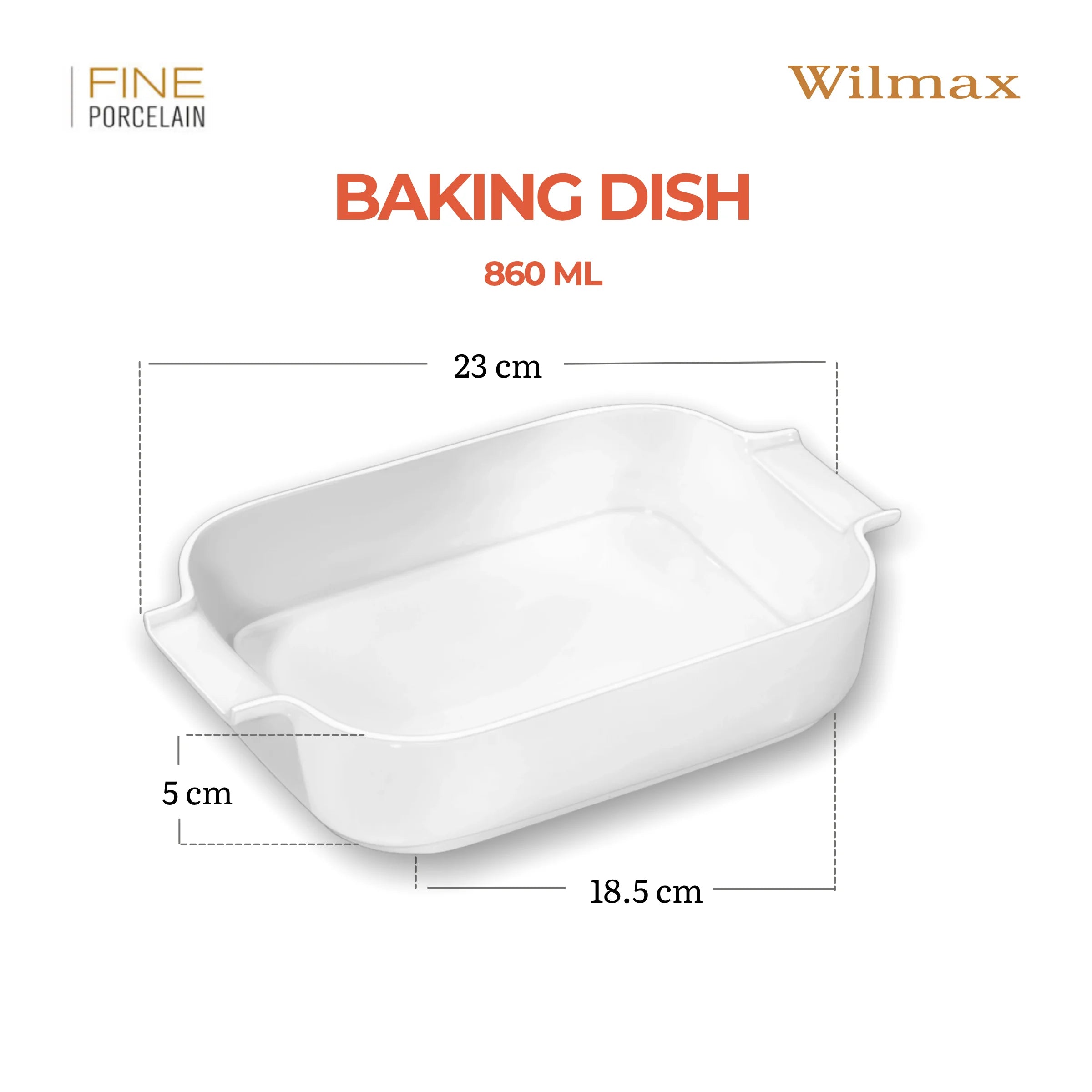 Wilmax Auflaufform mit Griffen 860 ml Weiß aus Porzellan