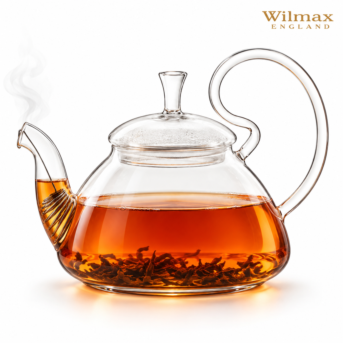 Wilmax Teekanne 800 ml mit Federfilter und Glasdeckel Transparent aus Thermoglas