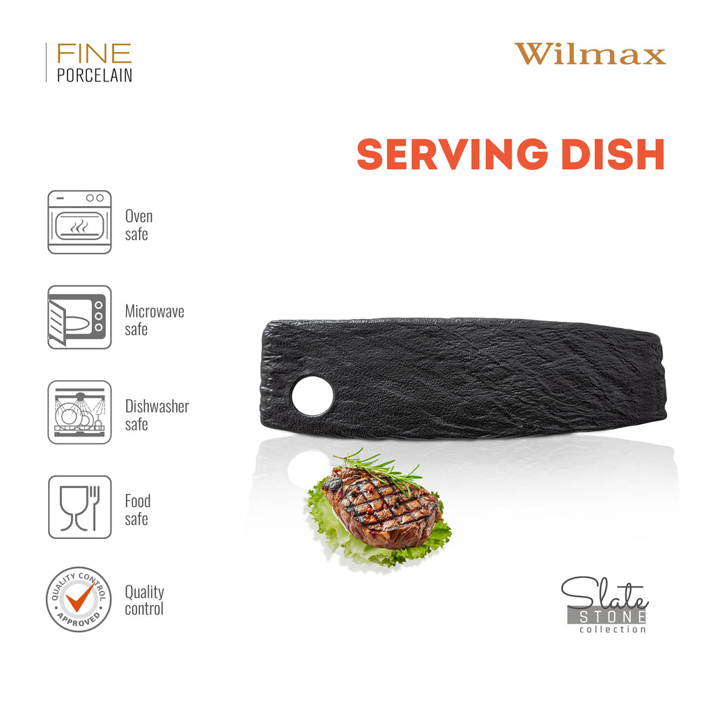 Wilmax Servierplatte 42 × 13 cm Schwarz aus Porzellan