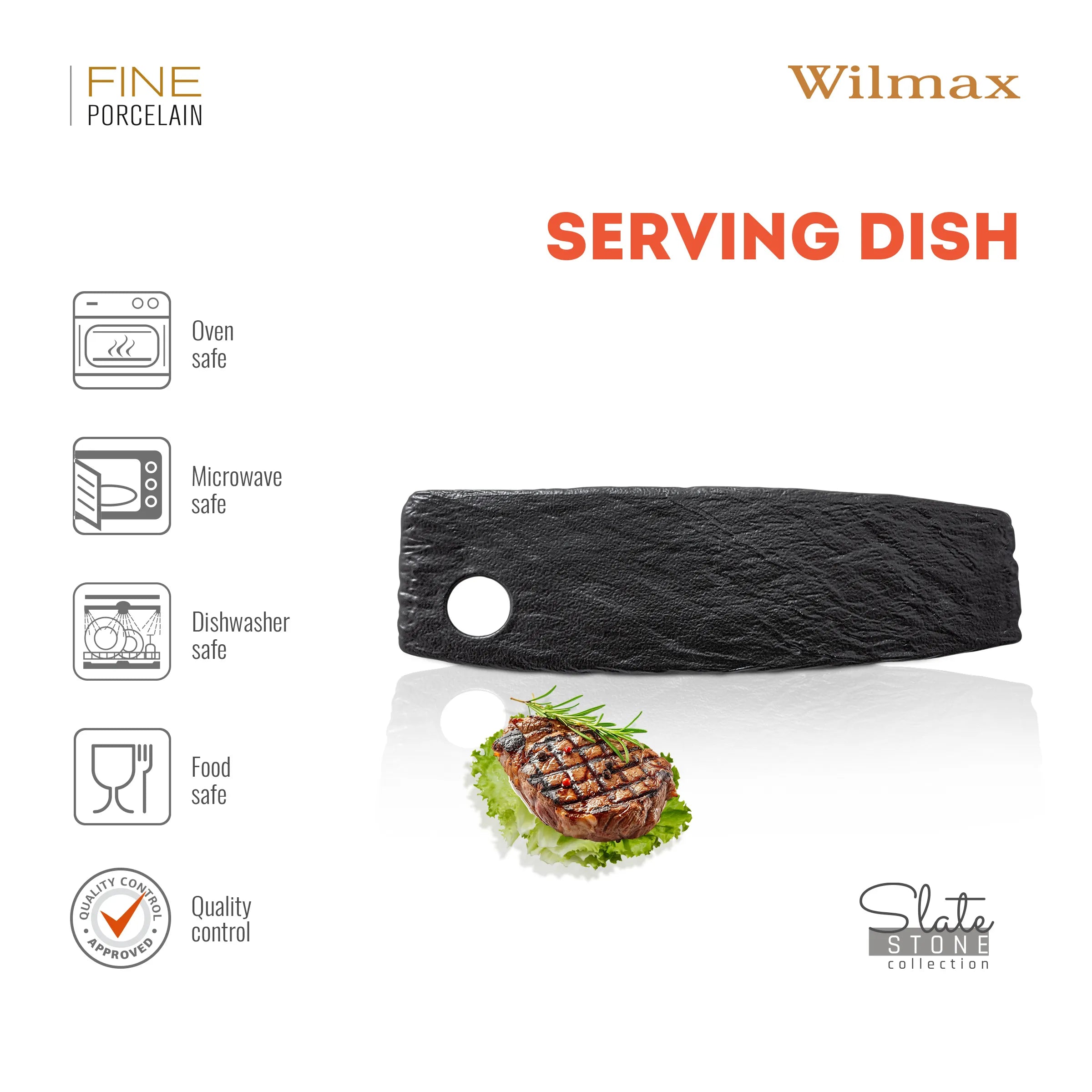 Wilmax Servierplatte 42 × 13 cm Schwarz aus Porzellan