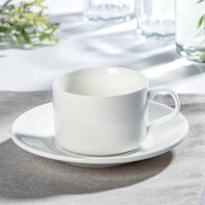 Wilmax Tasse mit Untertassen 160 ml 2er-Set Weiß aus Porzellan