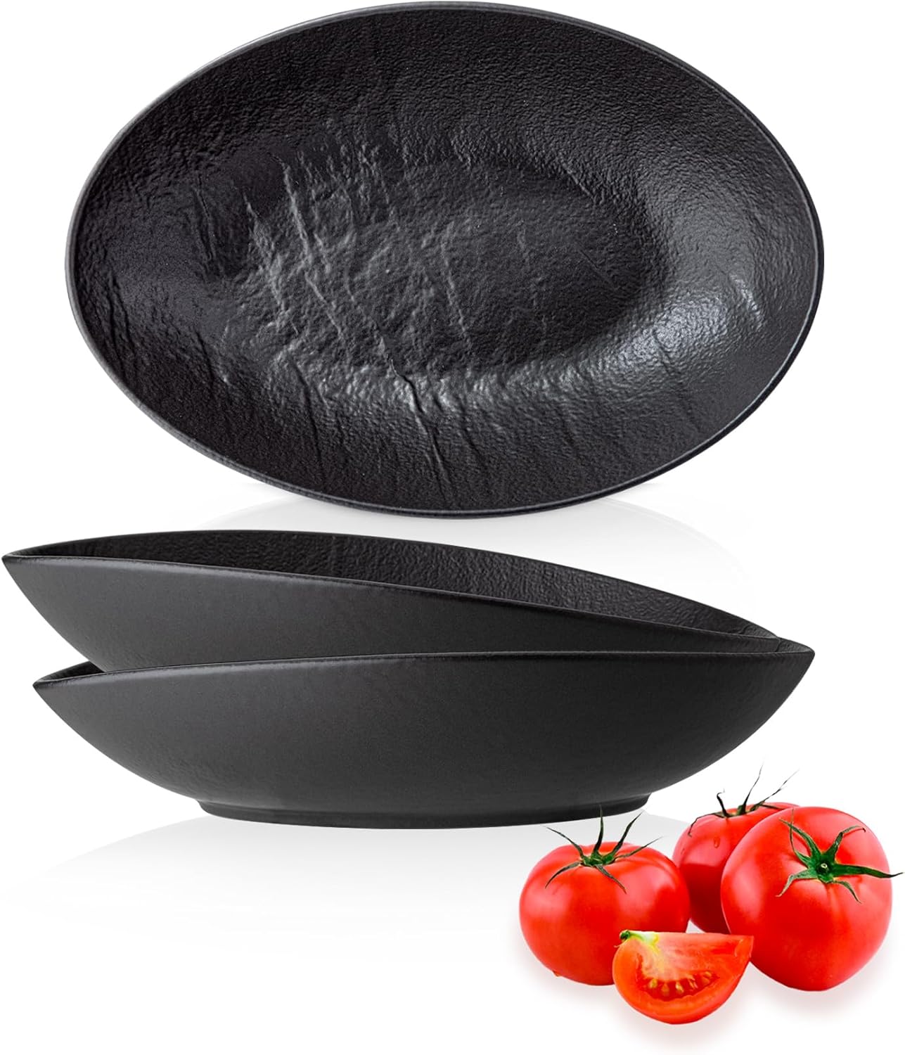 Wilmax Ovale Servierschale 25 × 16,5 × 6 cm 2er-Set Schwarz aus Porzellan