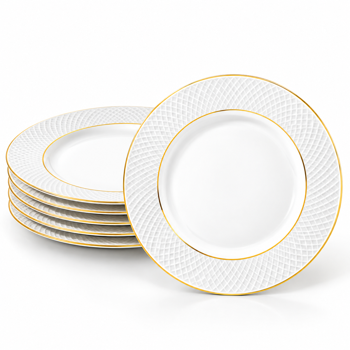Wilmax Dessertteller 20 cm 6er-Set Weiß mit Goldlinien aus Porzellan