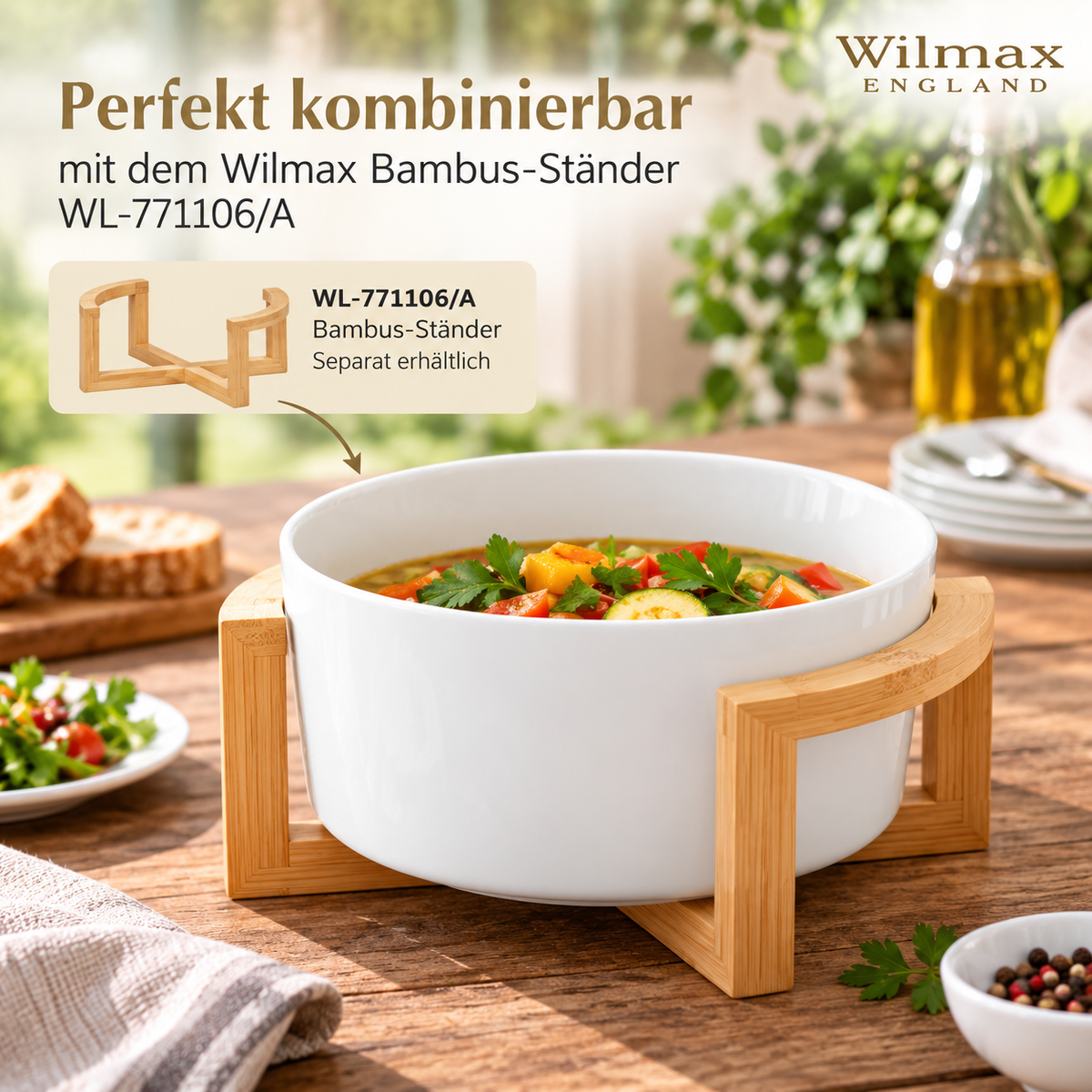 Wilmax Schale 20 cm 2630 ml Weiß aus Porzellan