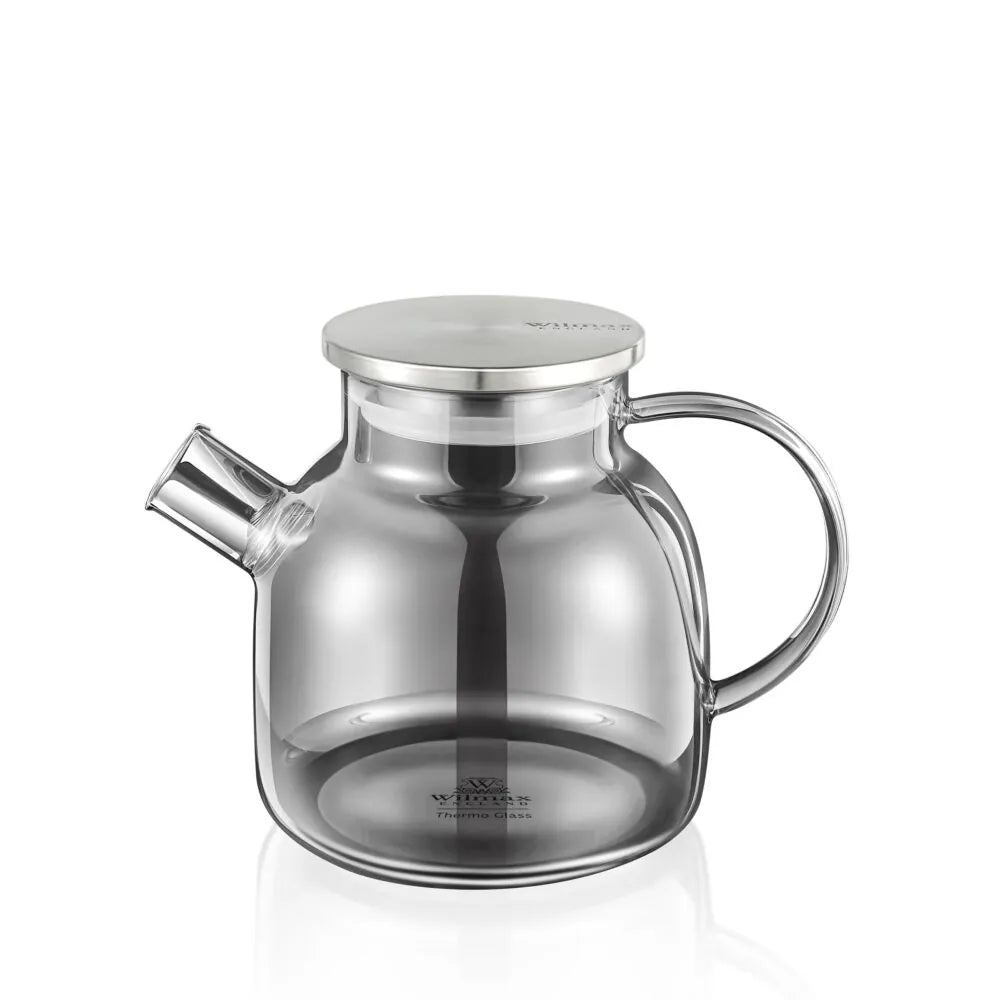 Wilmax Teekanne 1200 ml mit Federfilter und mit Edelstahldeckel Grau aus Thermoglas