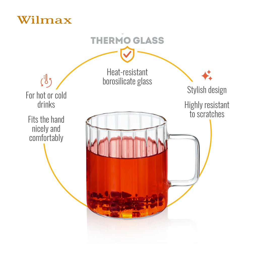 Wilmax Hitzebeständiger Glasbecher mit Henkel 150 ml 6er-Set aus Glas