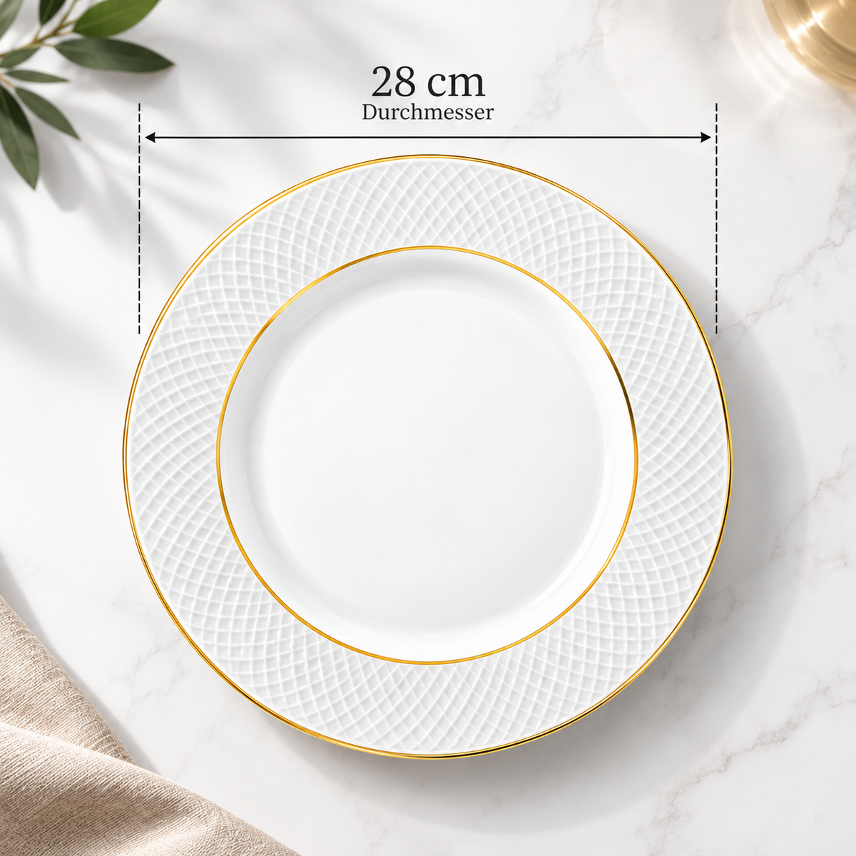 Wilmax Speiseteller 28 cm 2er-Set Weiß mit Goldlinien aus Porzellan
