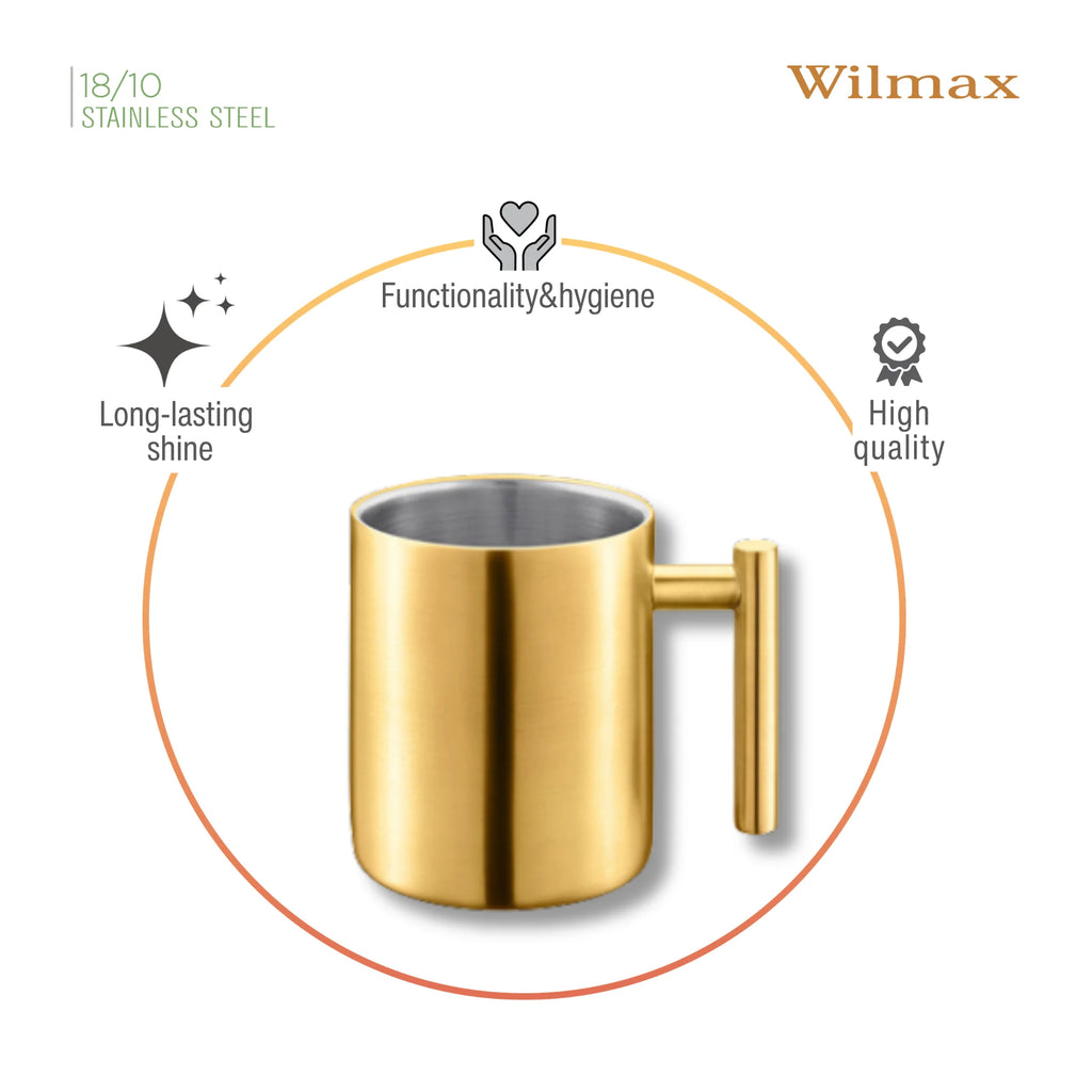 Wilmax Doppelwandiger Becher 350 ml Gold aus Edelstahl
