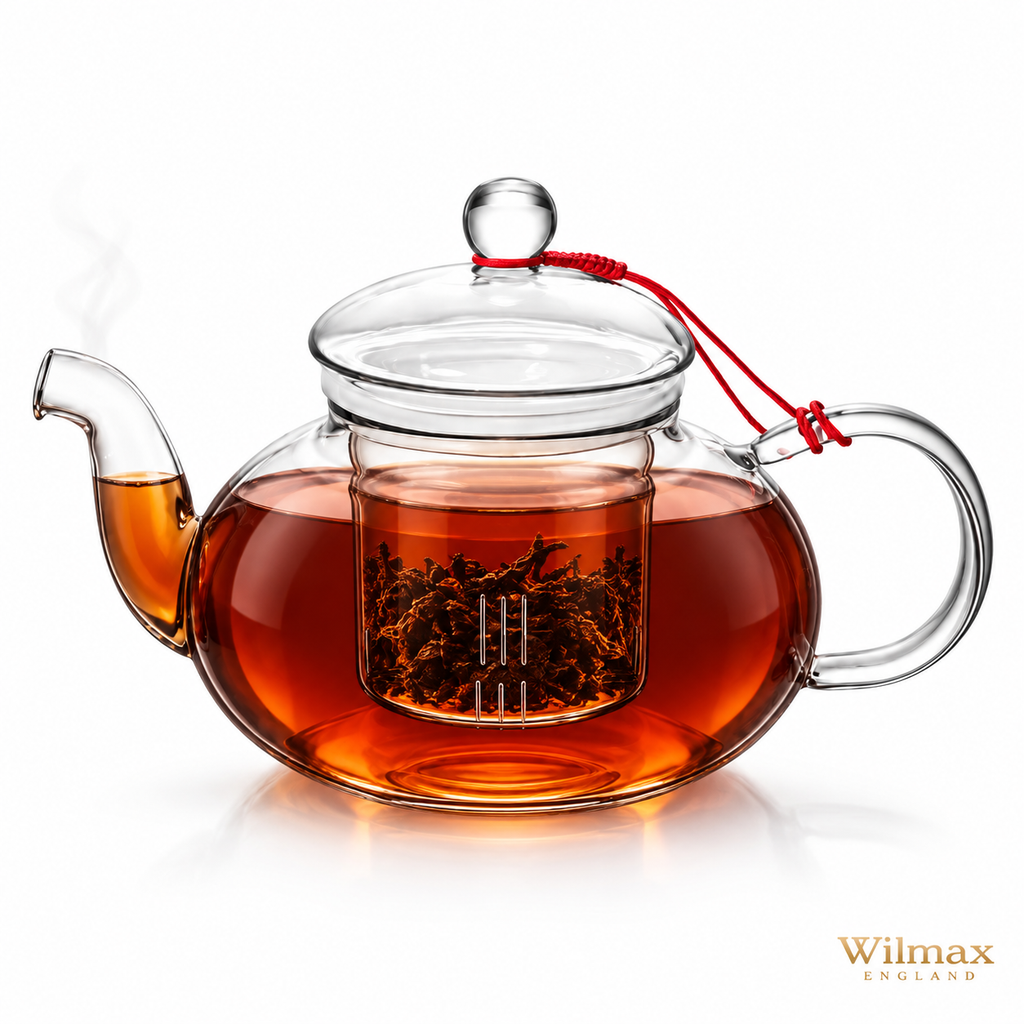 Wilmax Teekanne 1200 ml mit Glasfilter Transparent aus Thermoglas