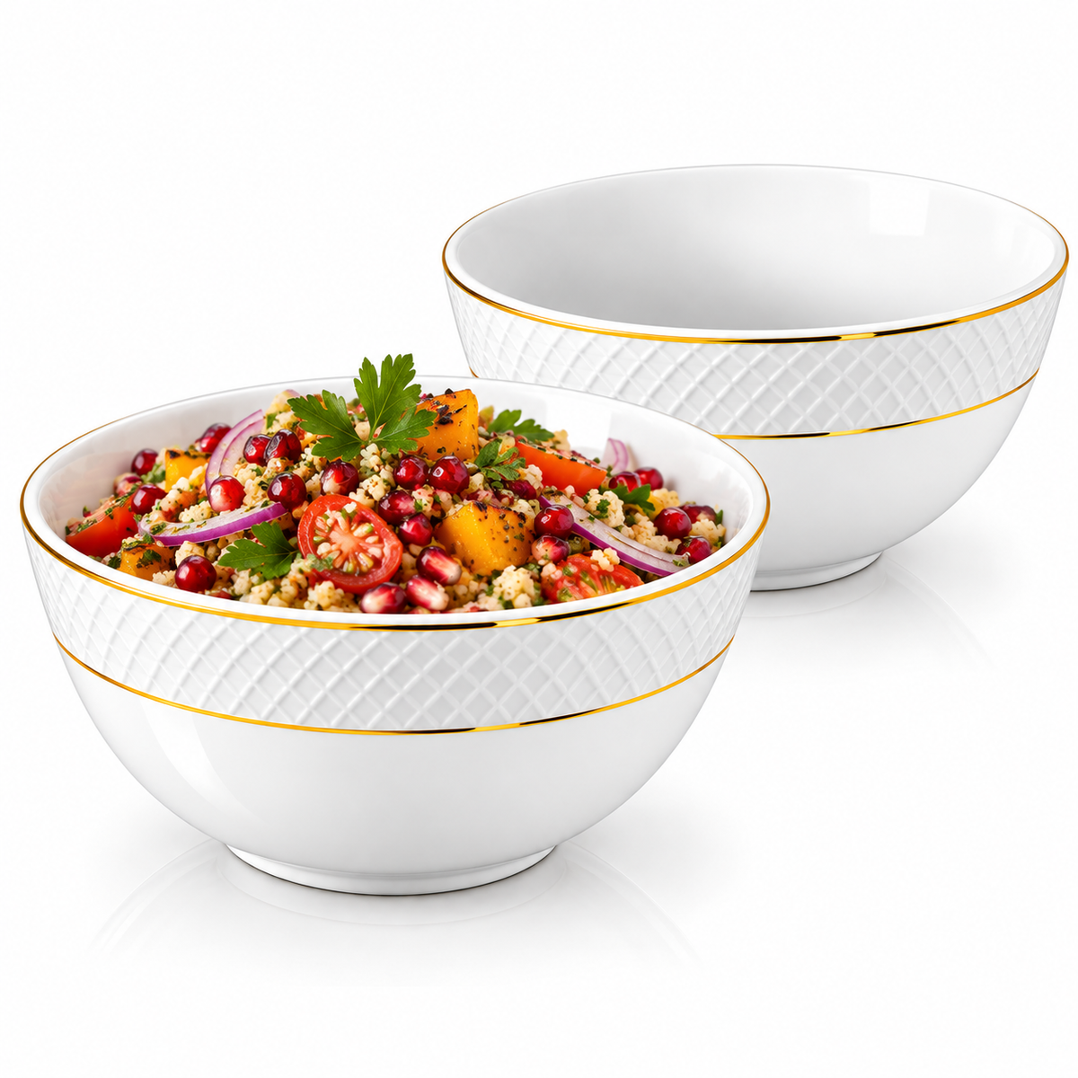 Wilmax Schale 930 ml 16 cm 2er-Set Weiß mit Goldrand aus Porzellan