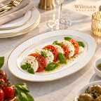 Wilmax Ovale Servierplatte 20 × 14 cm Weiß mit Goldlinien aus Porzellan