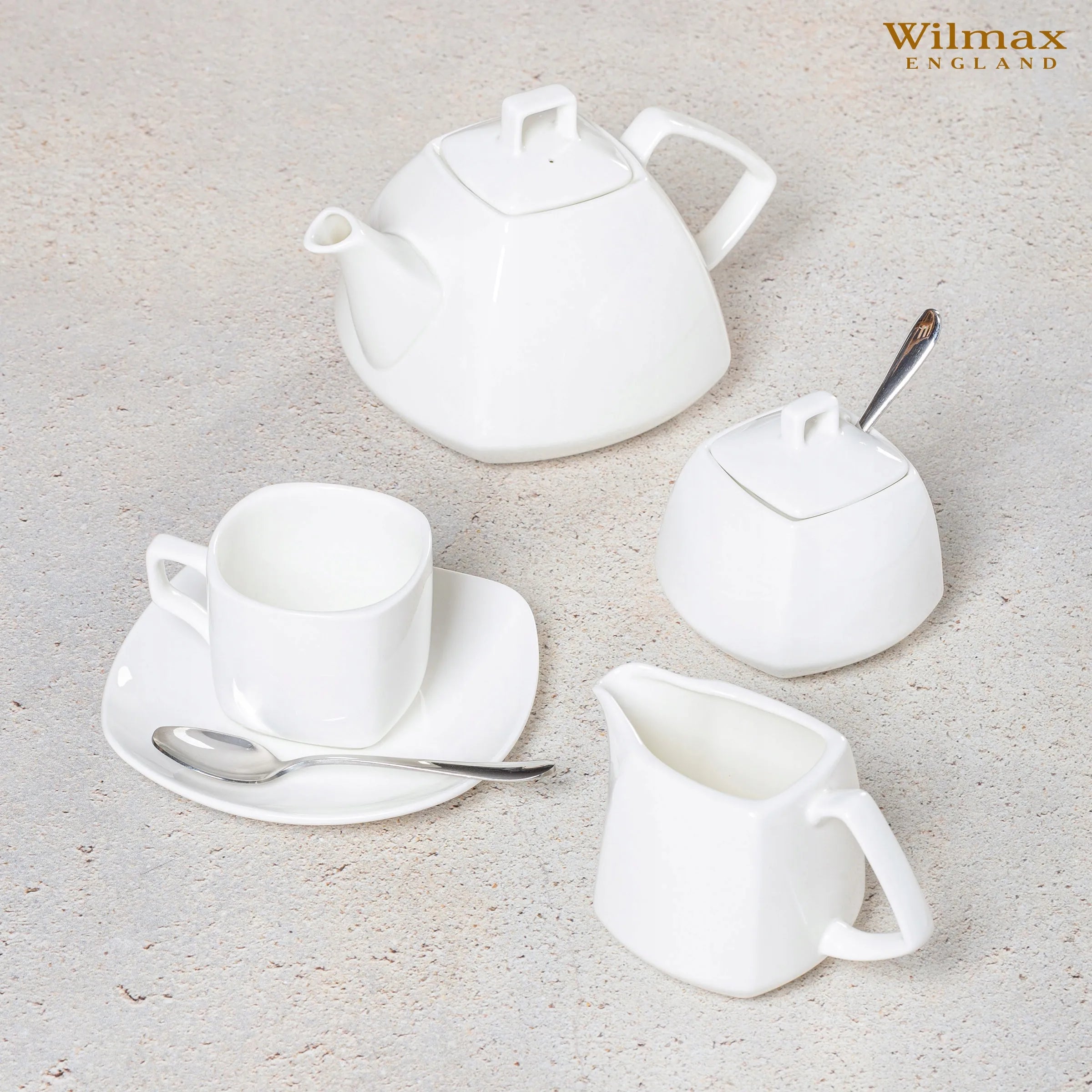 Wilmax Zuckerdose 340 ml und Milchkännchen 300 ml 2-teilig Weiß aus Porzellan