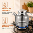 Wilmax Teekanne 1200 ml mit Federfilter und mit Edelstahldeckel Grau aus Thermoglas