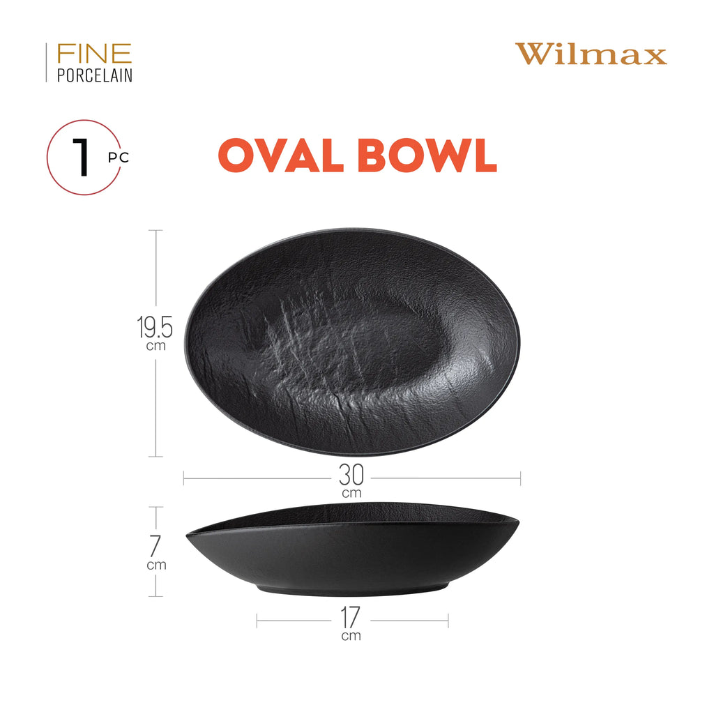 Wilmax Ovale Servierschale 30 × 19,5 × 7 cm Schwarz aus Porzellan