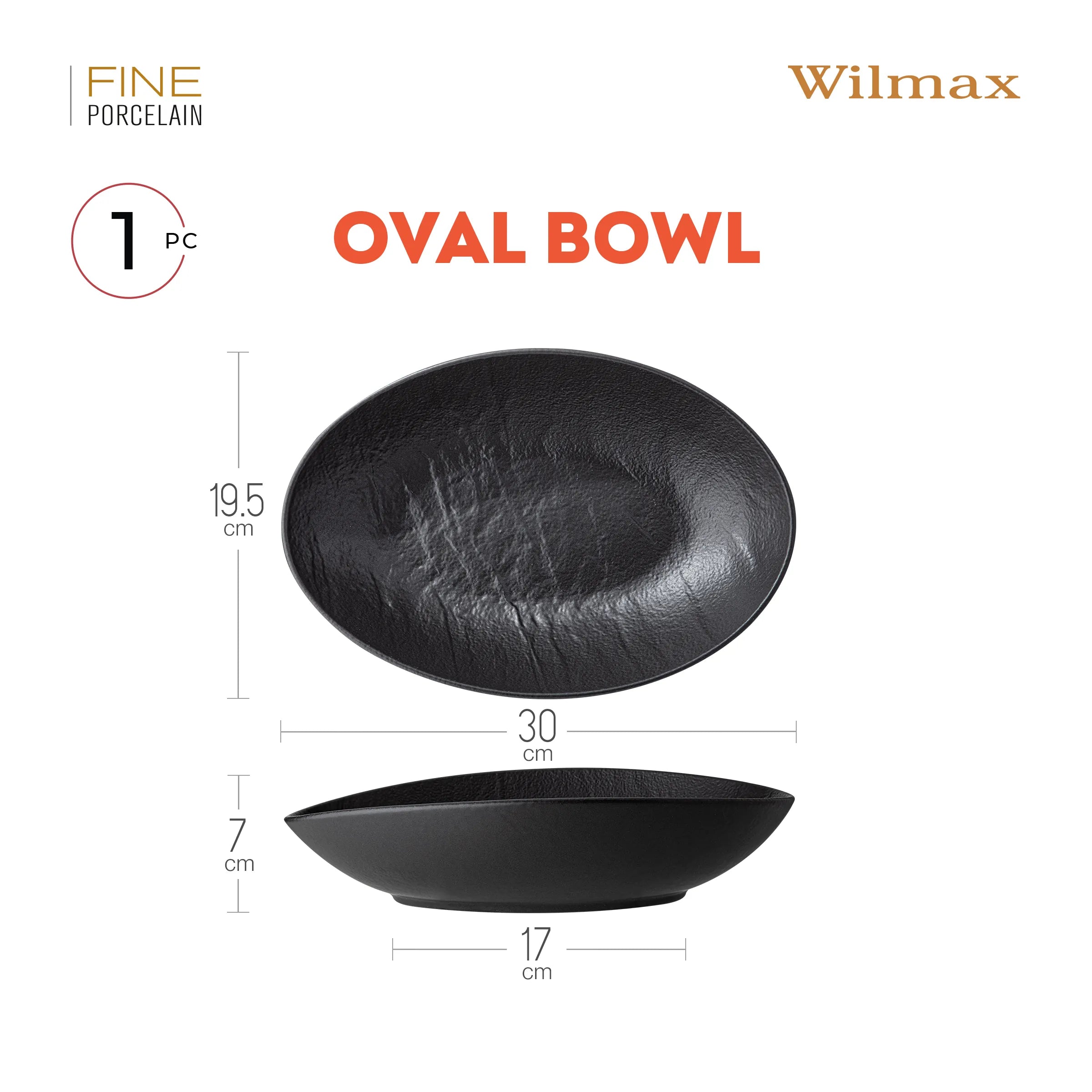 Wilmax Ovale Servierschale 30 × 19,5 × 7 cm Schwarz aus Porzellan