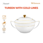Wilmax Suppenterrine mit Deckel 2800 ml Weiß mit Golddekor aus Porzellan