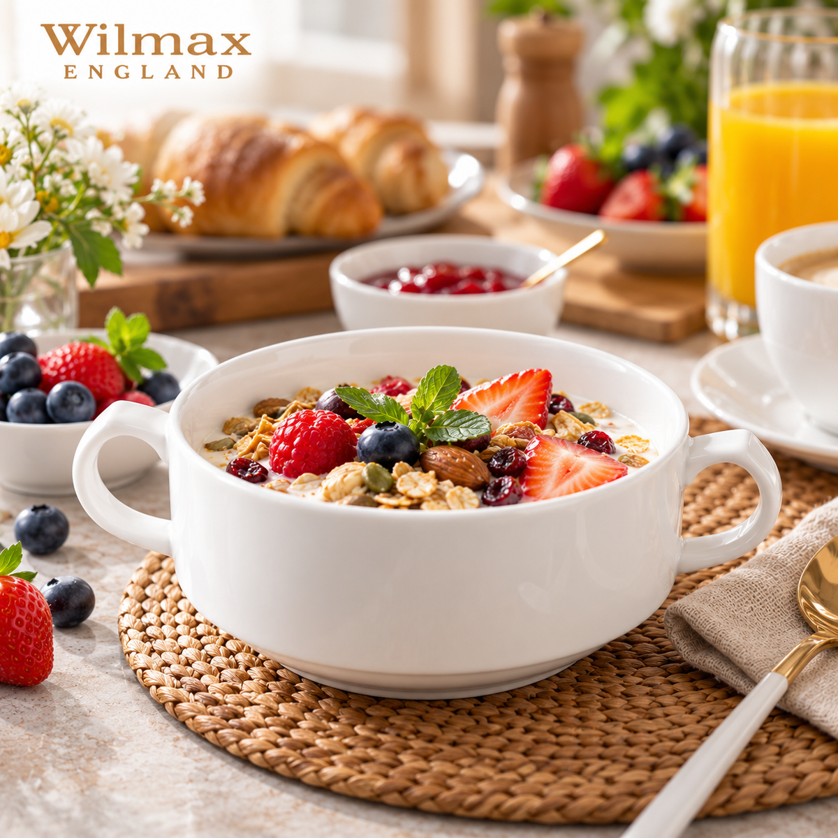 Wilmax Suppentasse 350 ml 4er-Set Weiß aus Porzellan