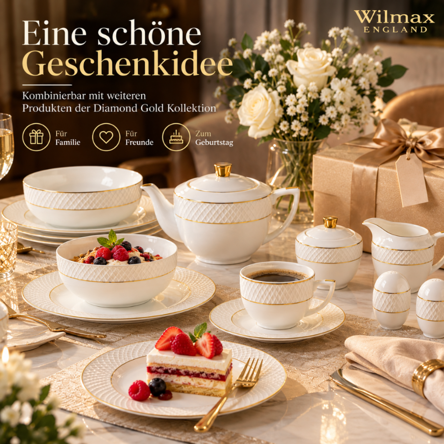Wilmax Salz- und Pfefferstreuer-Set Weiß mit Golddekor aus Porzellan